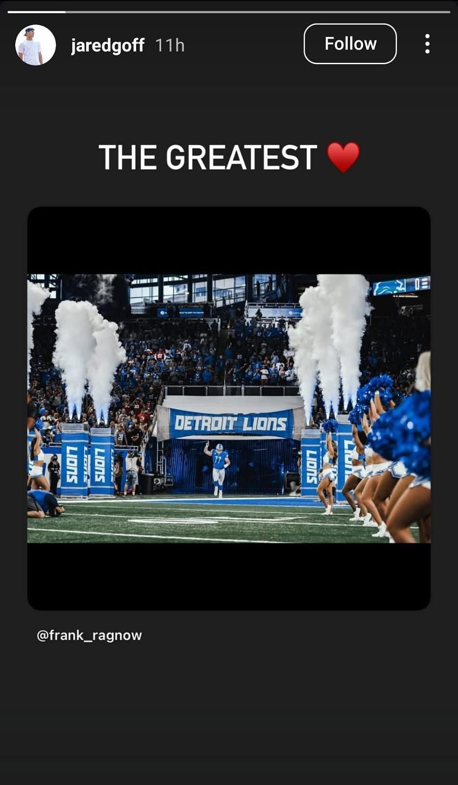 Jared Goff's Instagram story